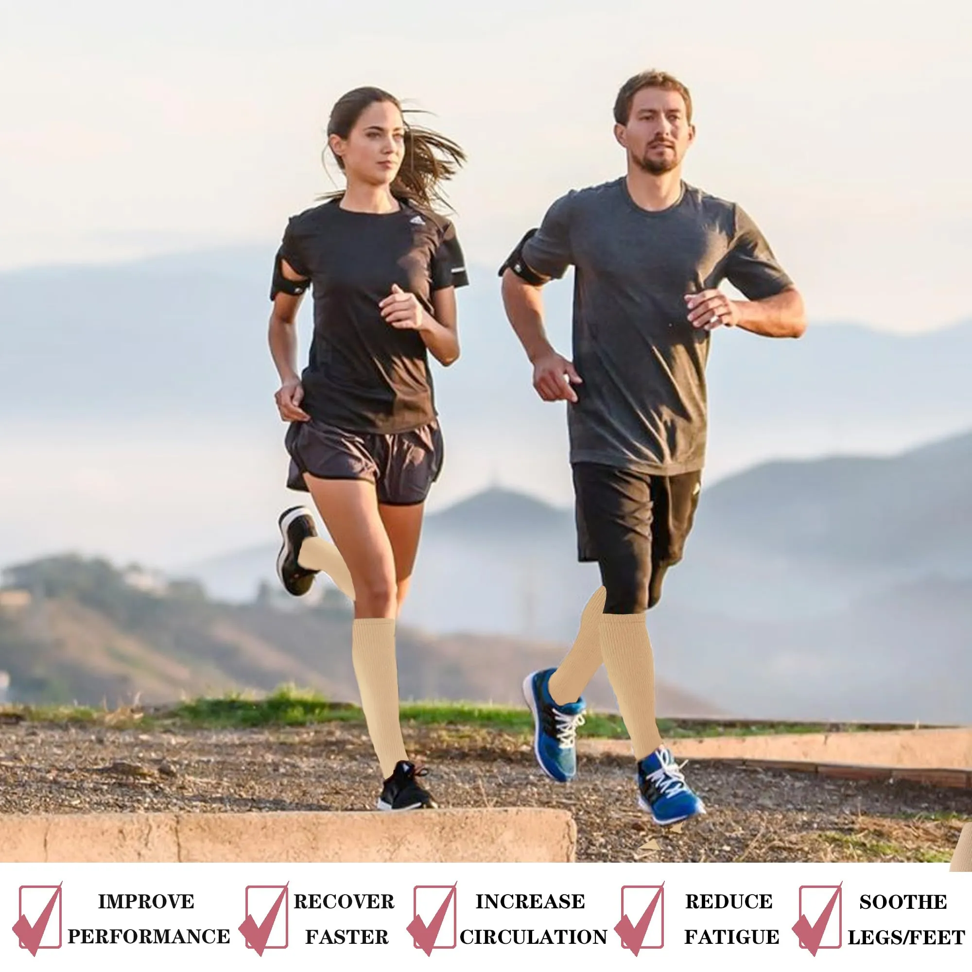 6 Pairs Compression Socks for Women and Men Circulation, 20-30 mmhg Knee High Best Support for Athletic Running, Cycling, Hiking, Medical, Nurse, Recovery Khaki Large-X-Large