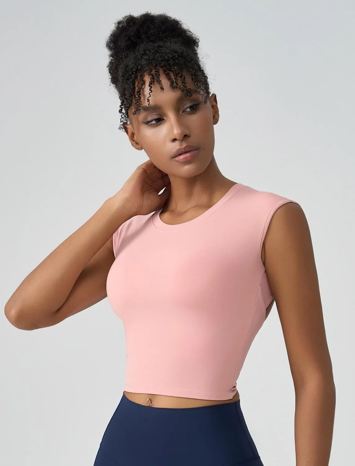 ABOCIW Workout Tops for Women Open Back Longline Sports Bras Athletic Crop Top Cap Sleeve Gym T Shirts with Built in Bra