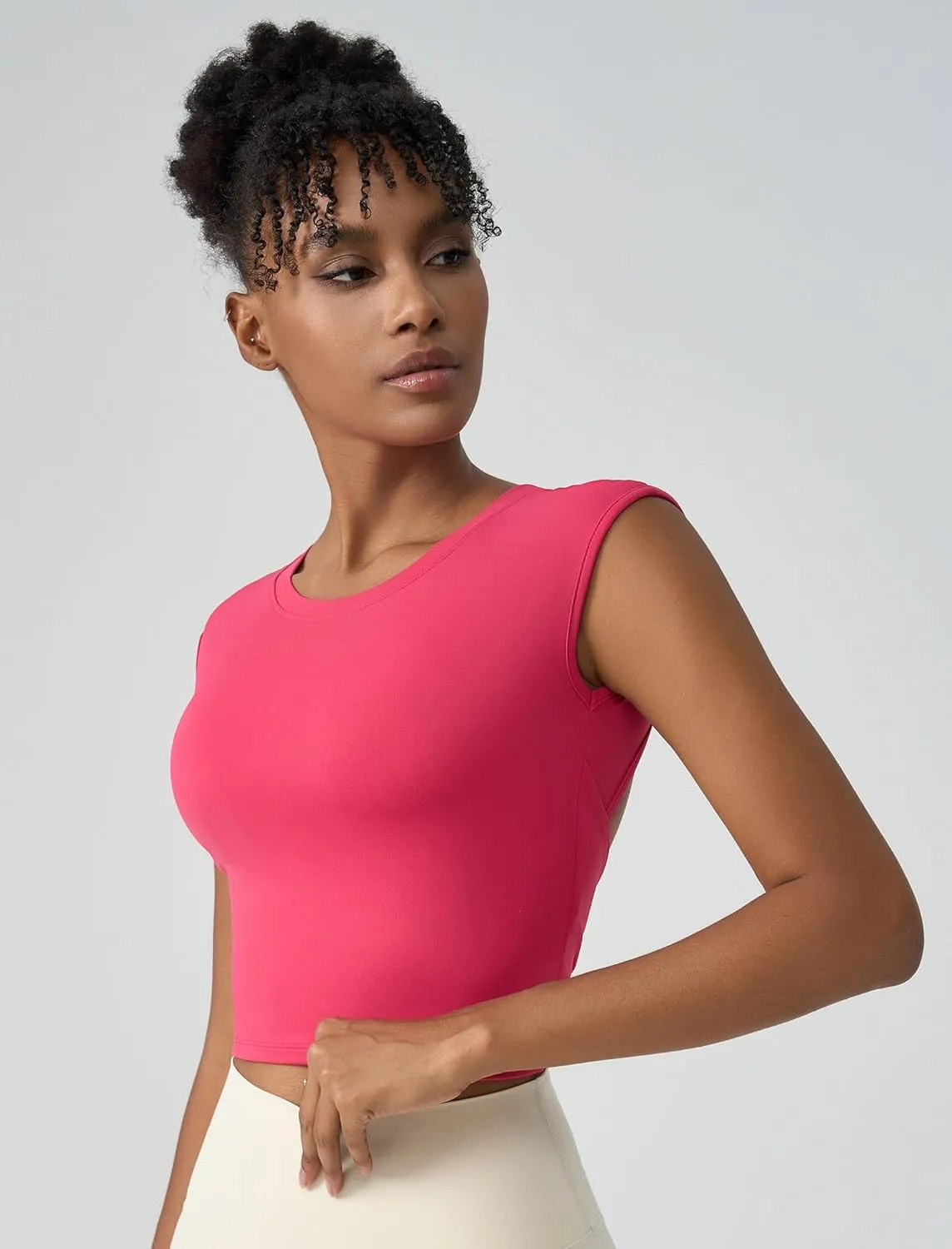 ABOCIW Workout Tops for Women Open Back Longline Sports Bras Athletic Crop Top Cap Sleeve Gym T Shirts with Built in Bra