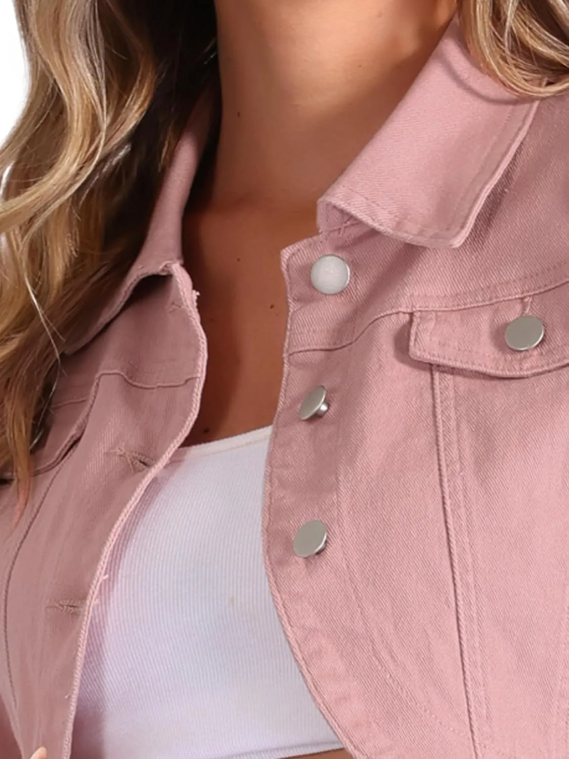 Allegra K Casual Denim Jacket for Women's Collared Button Down Long Sleeve Crop Jean Jackets