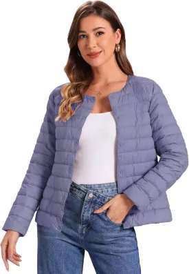 Allegra K Women's Puffer Jacket Lightweight Button Down Packable Long Sleeve Coat