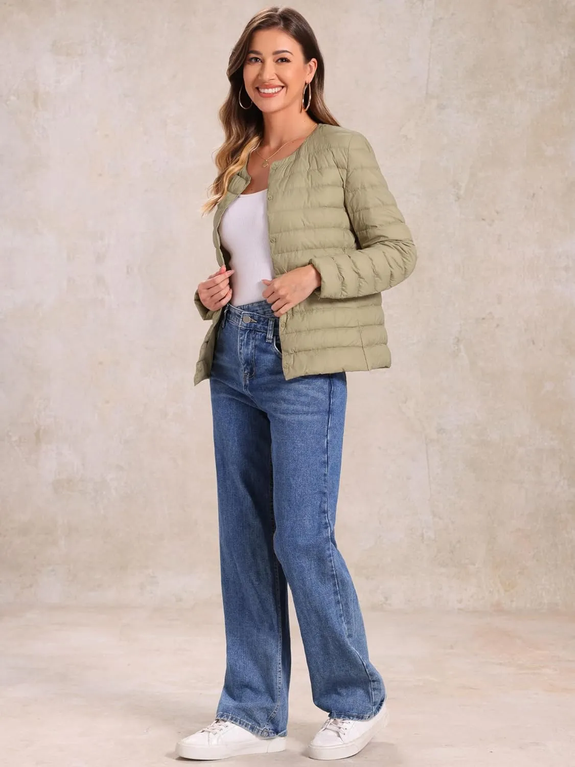 Allegra K Women's Puffer Jacket Lightweight Button Down Packable Long Sleeve Coat