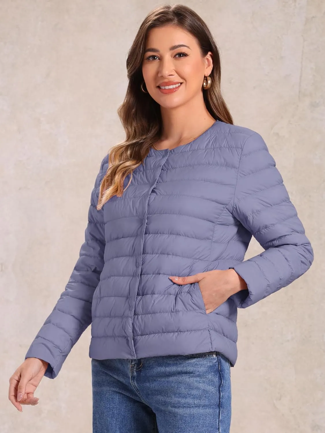 Allegra K Women's Puffer Jacket Lightweight Button Down Packable Long Sleeve Coat