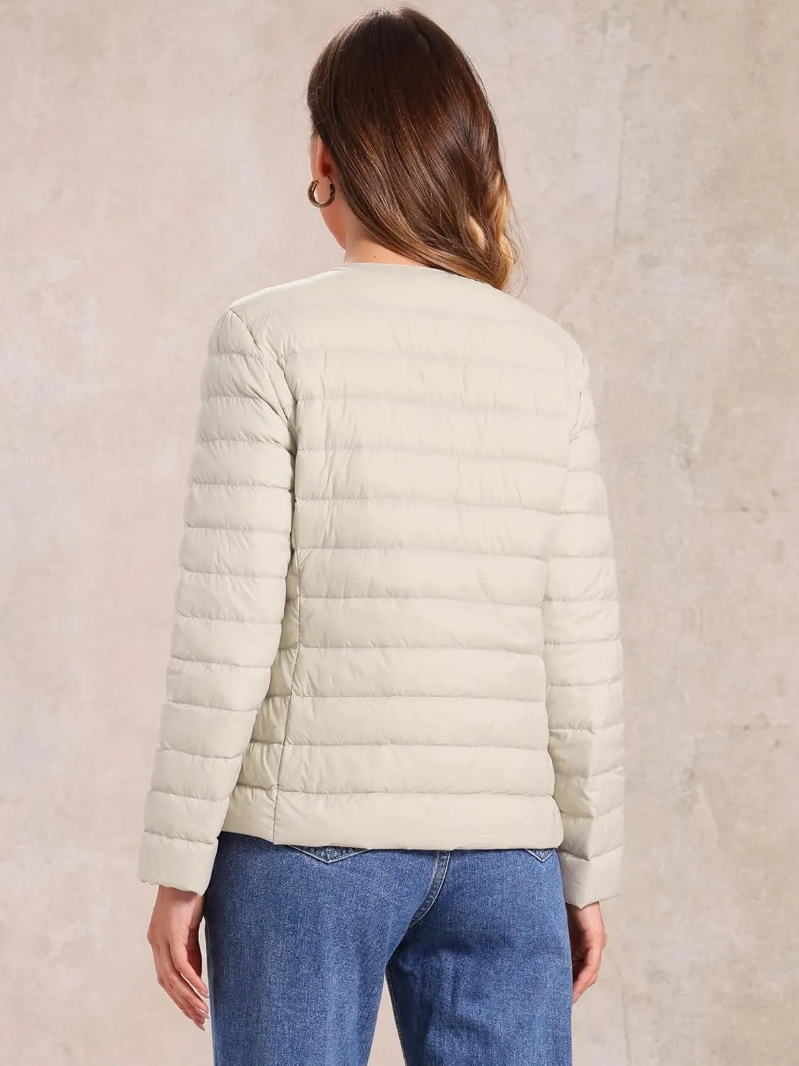 Allegra K Women's Puffer Jacket Lightweight Button Down Packable Long Sleeve Coat