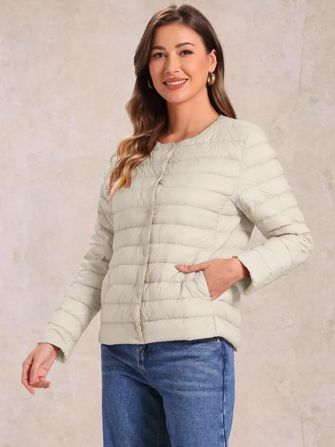Allegra K Women's Puffer Jacket Lightweight Button Down Packable Long Sleeve Coat