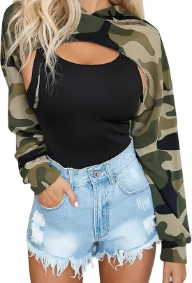 BEJONS Women Long Sleeve Cropped Super Crop Top Hoodies Sweatshirt Aesthetic Punk Hip Hop Dance Sexy Rave Cloth