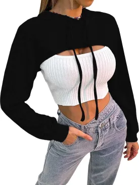 BEJONS Women Long Sleeve Cropped Super Crop Top Hoodies Sweatshirt Aesthetic Punk Hip Hop Dance Sexy Rave Cloth