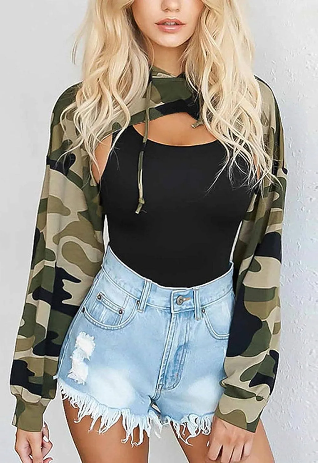 BEJONS Women Long Sleeve Cropped Super Crop Top Hoodies Sweatshirt Aesthetic Punk Hip Hop Dance Sexy Rave Cloth