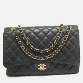 Black Quilted Caviar Leather Maxi Classic Single Flap Bag