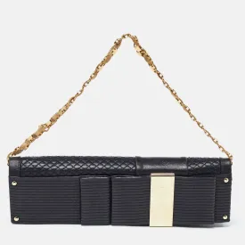Black Quilted Leather Medallion Chain Clutch