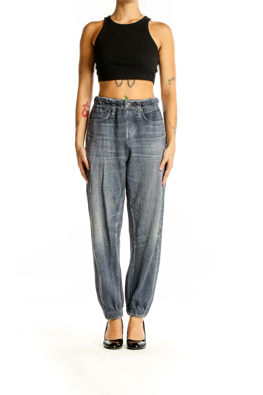 Blue Relaxed Fit Denim Jogger Pants