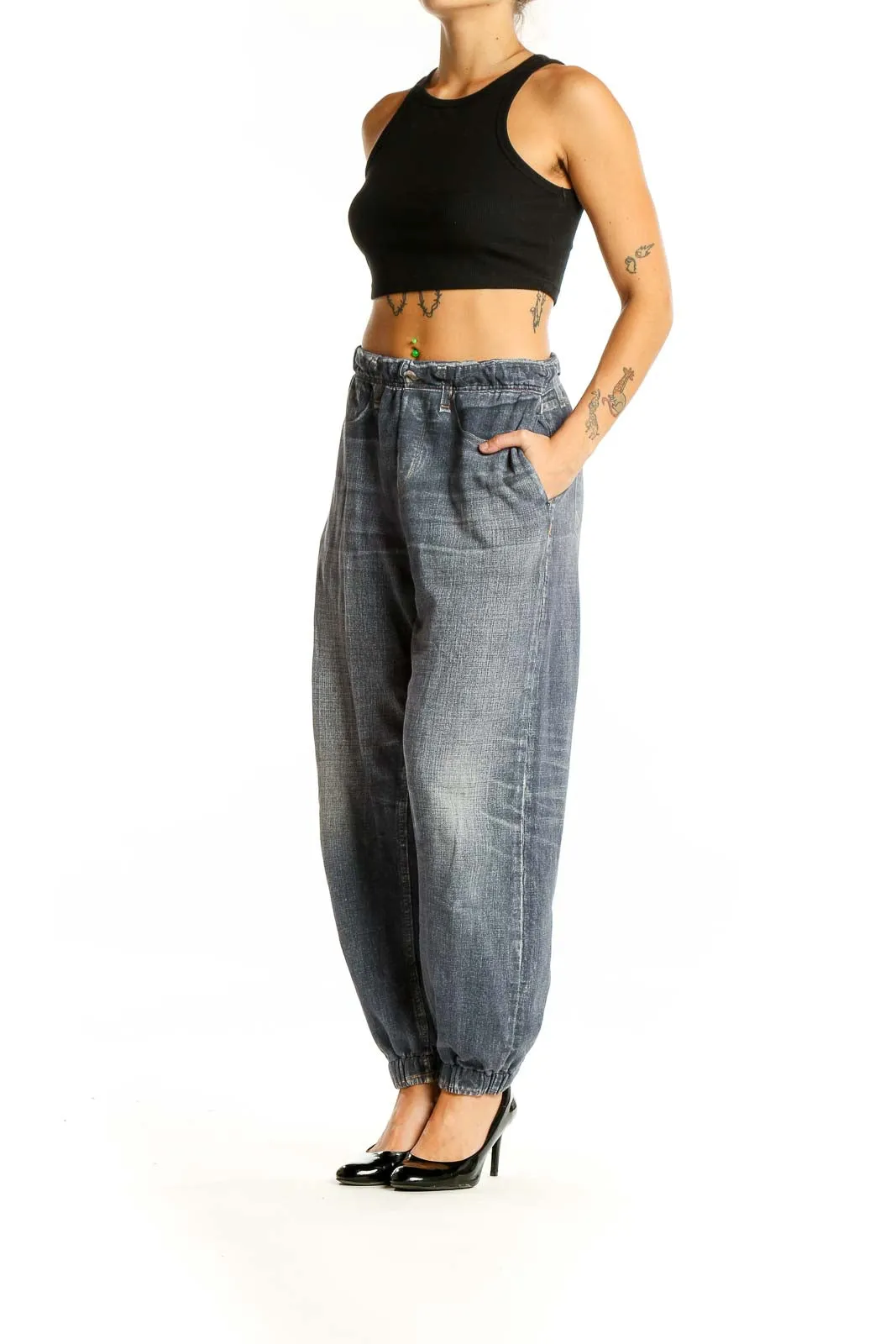 Blue Relaxed Fit Denim Jogger Pants