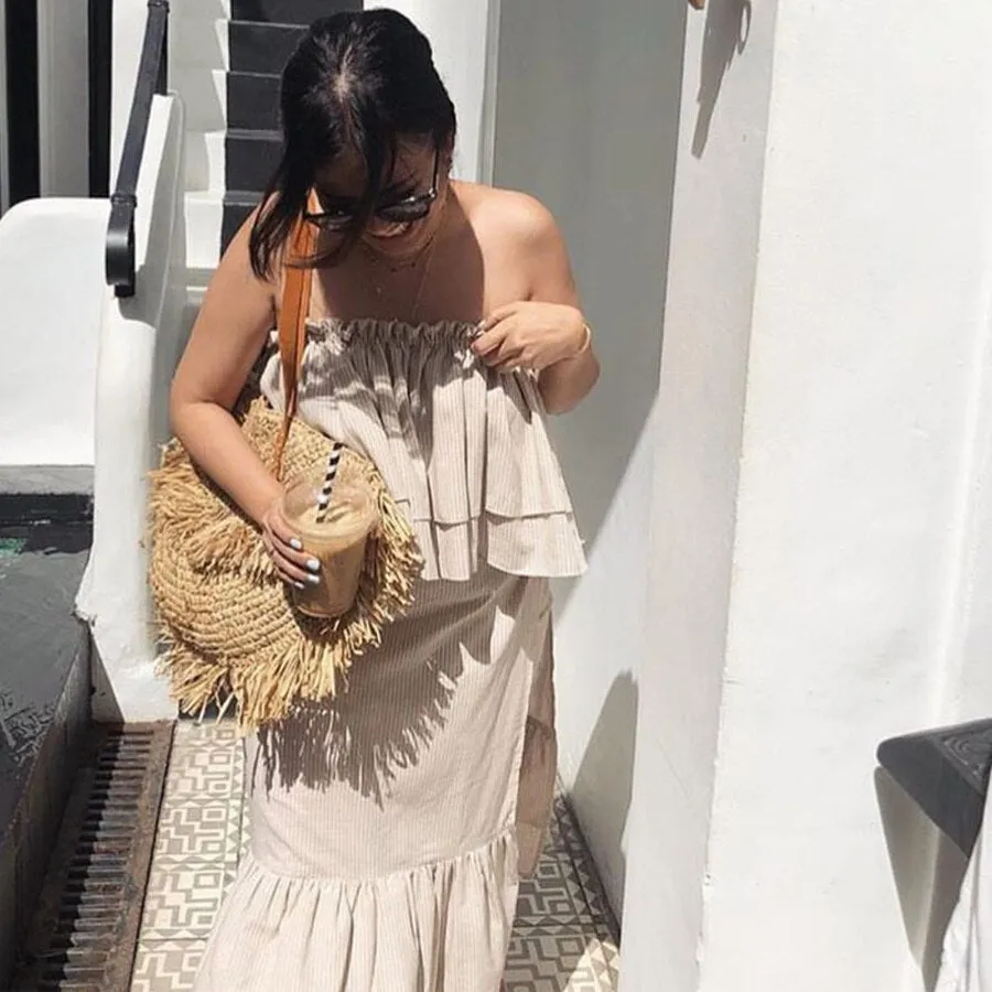 Bohemian Round Tassel Women Straw Bag Designer Spike Paper Rattan Shoulder Bags Large Casual Handbags Summer Beach Woven Purses