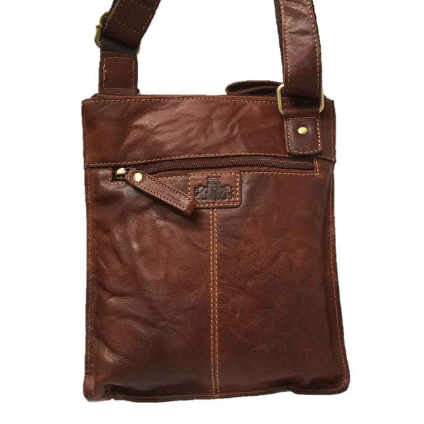 Bronco Cognac Cross Body Bag With Front Pocket