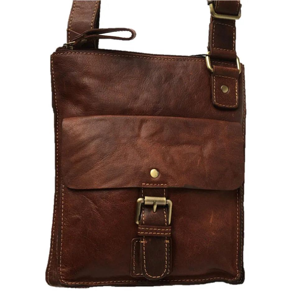 Bronco Cognac Cross Body Bag With Front Pocket