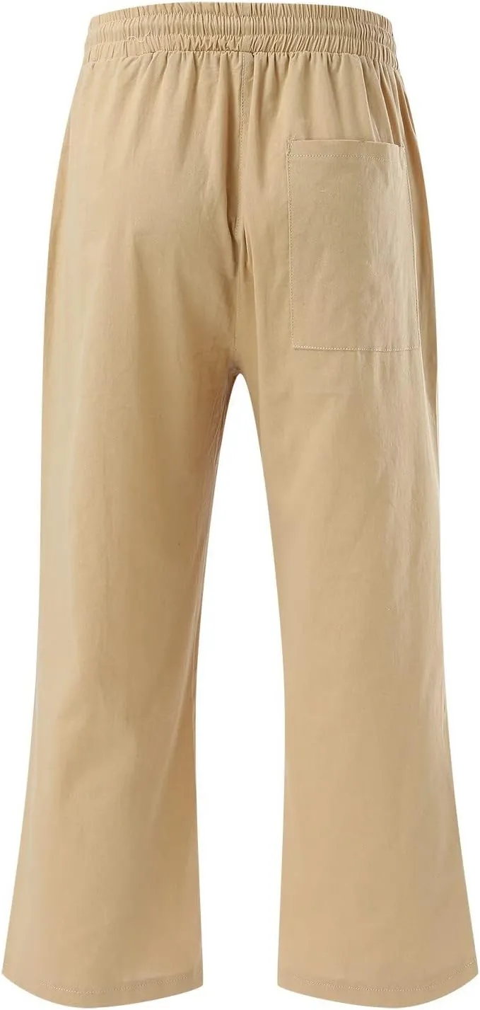 Capris Pants for Women Linen Casual Summer 2025 Wide Leg Loose Elastic Cropped Trouser Lounge Palazzo Pant