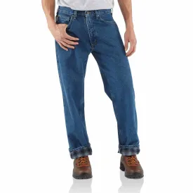 CARHARTT RELAXED-FIT STRAIGHT-LEG FLANNEL LINED JEAN DARKSTONE B172