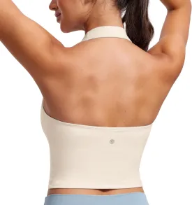 CRZ YOGA Womens Butterluxe Halter Longline Sports Bra - Padded Workout Yoga Crop Tops Tanks with Built in Pads