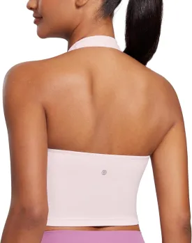 CRZ YOGA Womens Butterluxe Halter Longline Sports Bra - Padded Workout Yoga Crop Tops Tanks with Built in Pads