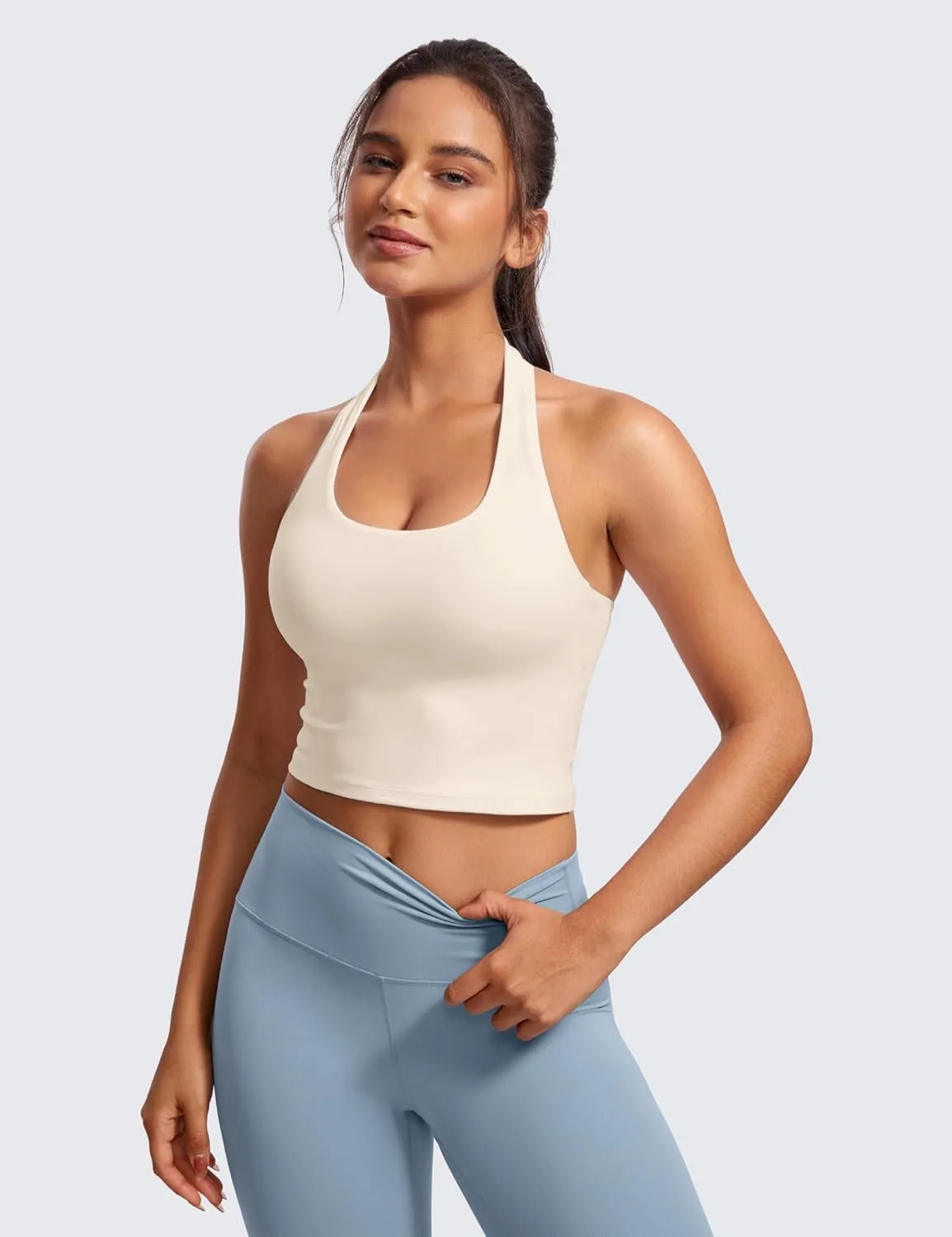 CRZ YOGA Womens Butterluxe Halter Longline Sports Bra - Padded Workout Yoga Crop Tops Tanks with Built in Pads
