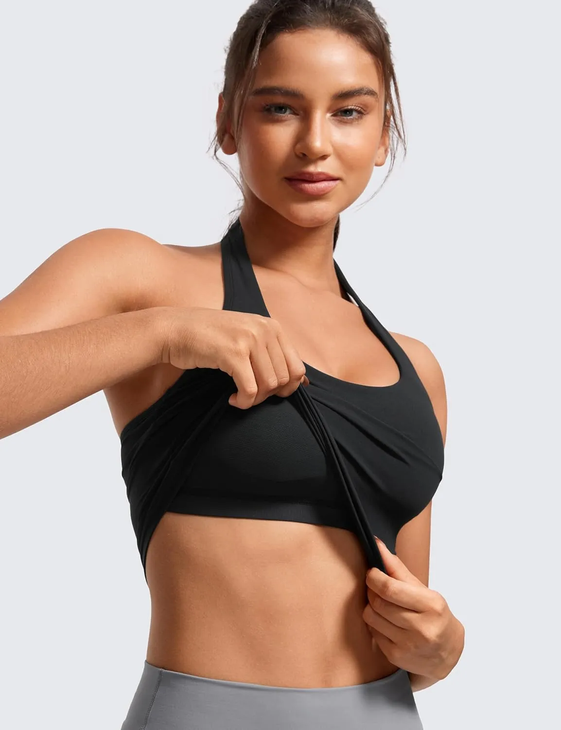 CRZ YOGA Womens Butterluxe Halter Longline Sports Bra - Padded Workout Yoga Crop Tops Tanks with Built in Pads