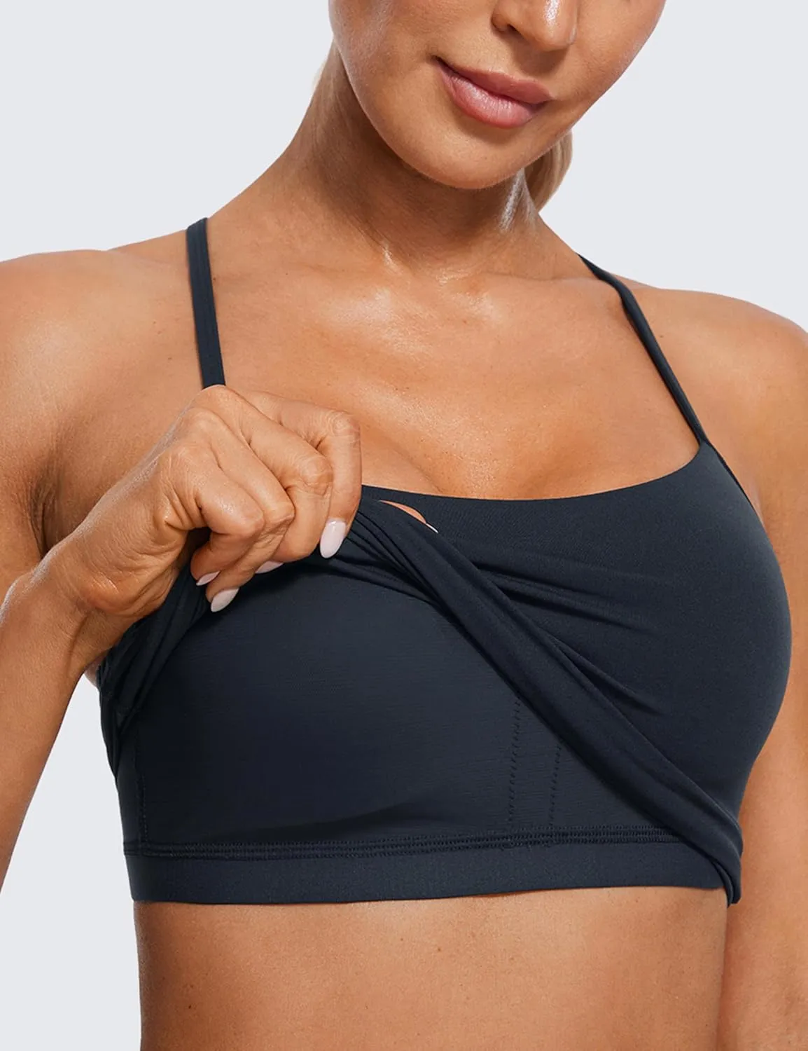 CRZ YOGA Womens Butterluxe Y Back Longline Sports Bras - Spaghetti Straps Racerback Padded Yoga Workout Crop Tank Top