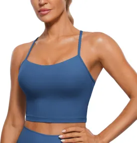 CRZ YOGA Womens Butterluxe Y Back Longline Sports Bras - Spaghetti Straps Racerback Padded Yoga Workout Crop Tank Top