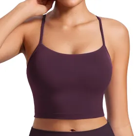 CRZ YOGA Womens Butterluxe Y Back Longline Sports Bras - Spaghetti Straps Racerback Padded Yoga Workout Crop Tank Top
