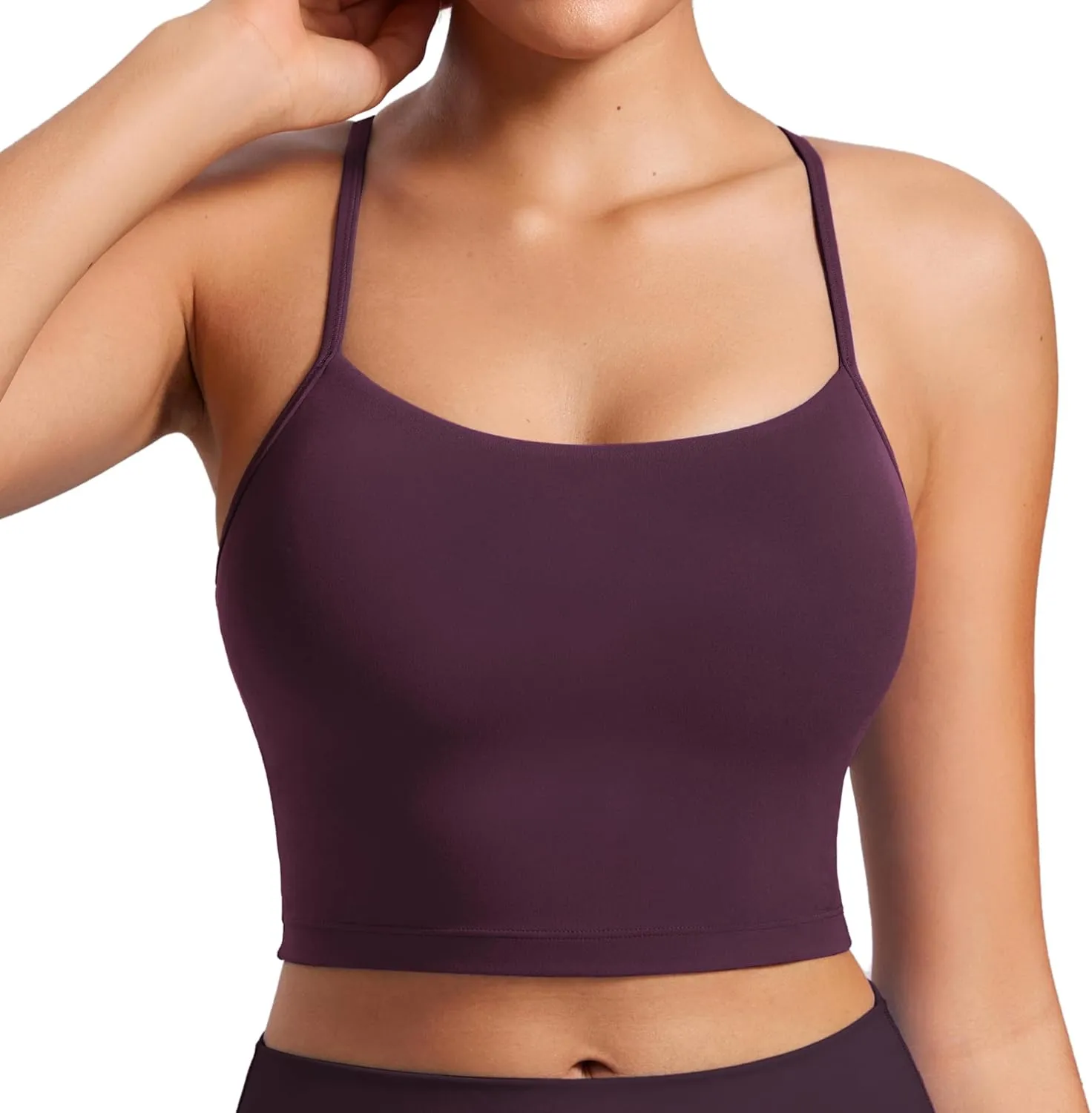 CRZ YOGA Womens Butterluxe Y Back Longline Sports Bras - Spaghetti Straps Racerback Padded Yoga Workout Crop Tank Top