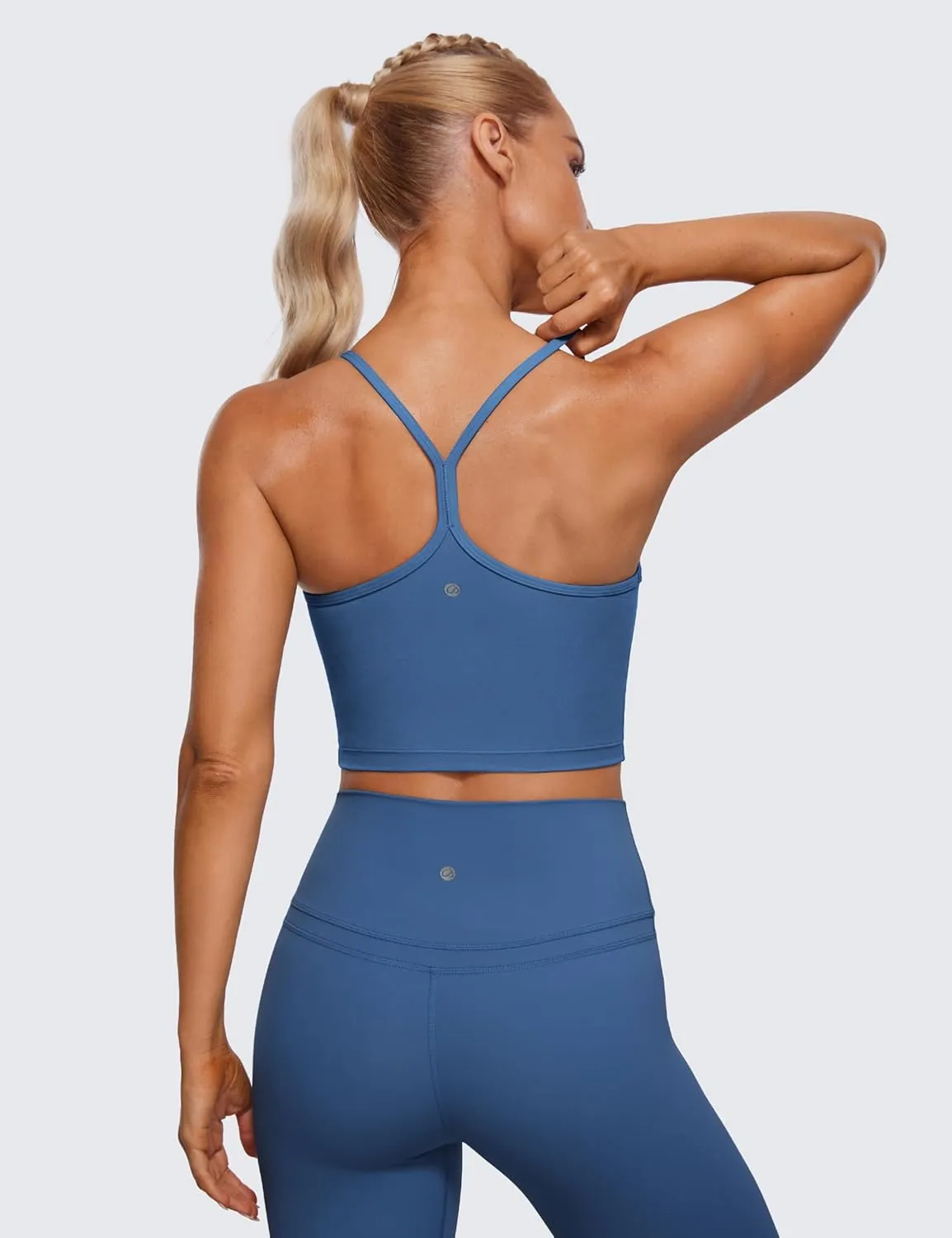 CRZ YOGA Womens Butterluxe Y Back Longline Sports Bras - Spaghetti Straps Racerback Padded Yoga Workout Crop Tank Top