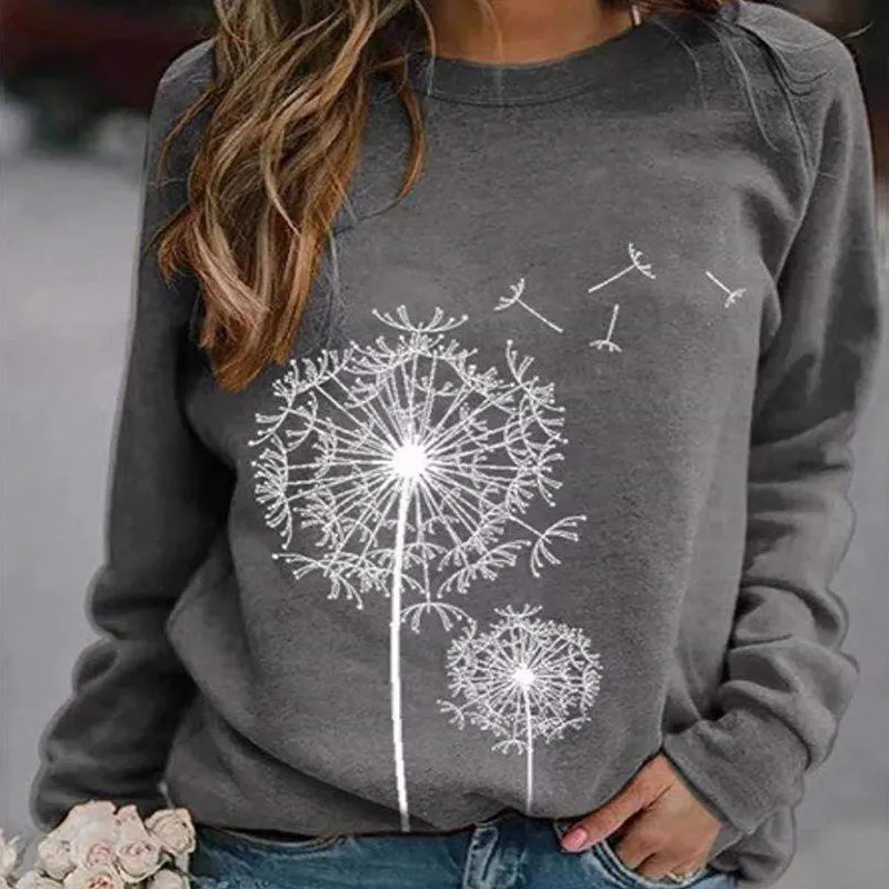 Dandelion Print Plus Size O Neck Hoodie