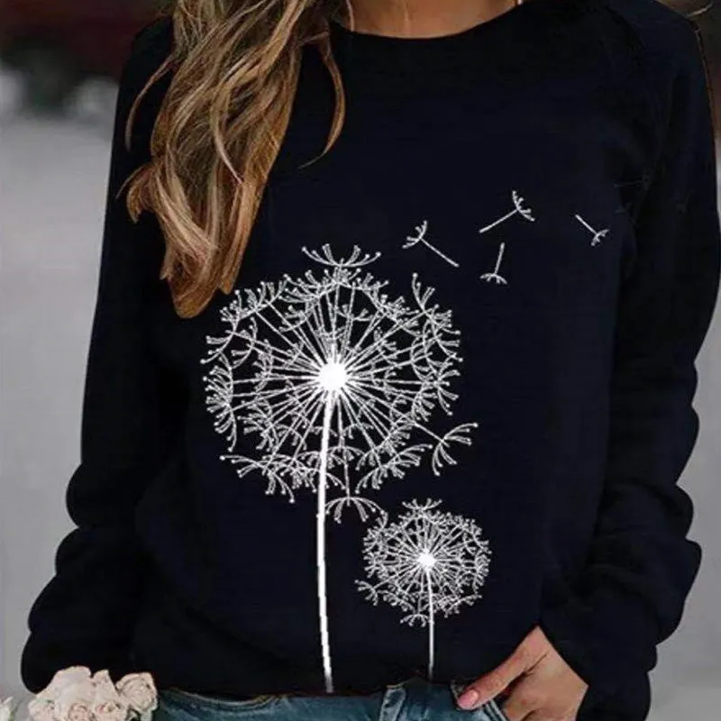 Dandelion Print Plus Size O Neck Hoodie