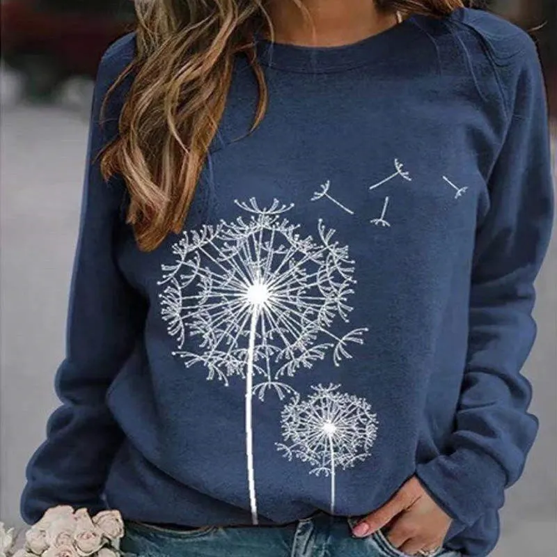 Dandelion Print Plus Size O Neck Hoodie