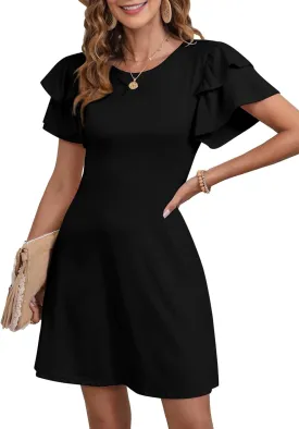 Dokotoo Women 2025 Summer Ruffle Edge Sleeve Dresses Floral Casual Beach Mini Dress with Pocket