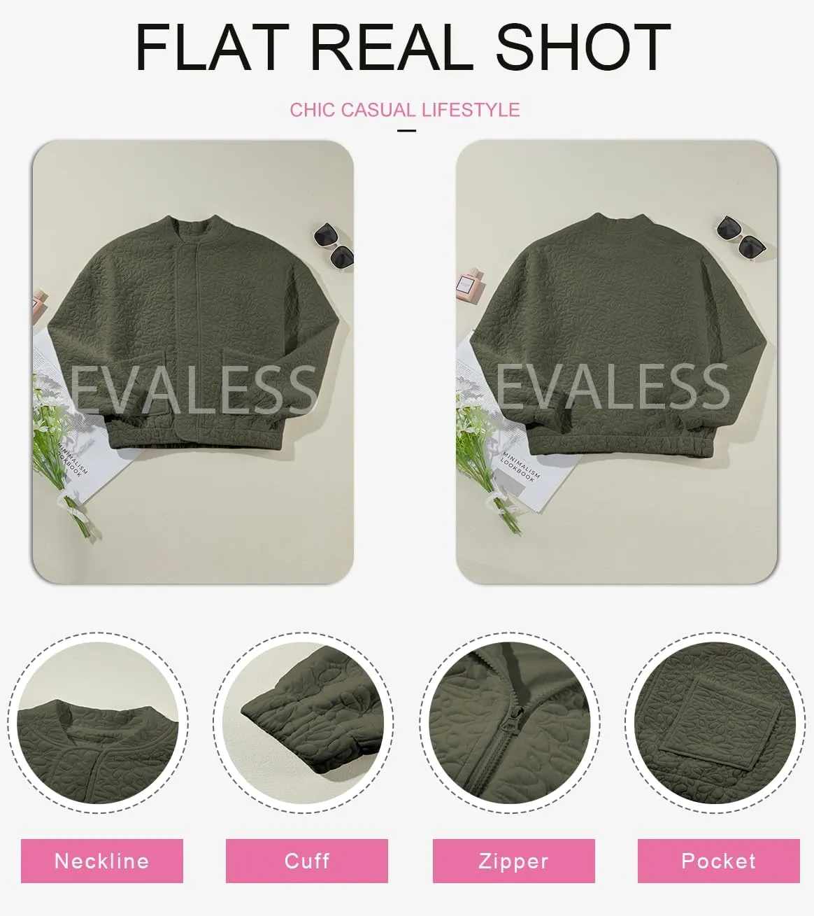 EVALESS Bomber Jackets for Women Spring Fashion 2025 Cute Jacquard Coats Lightweight Zip Up Jackets Dressy Casual