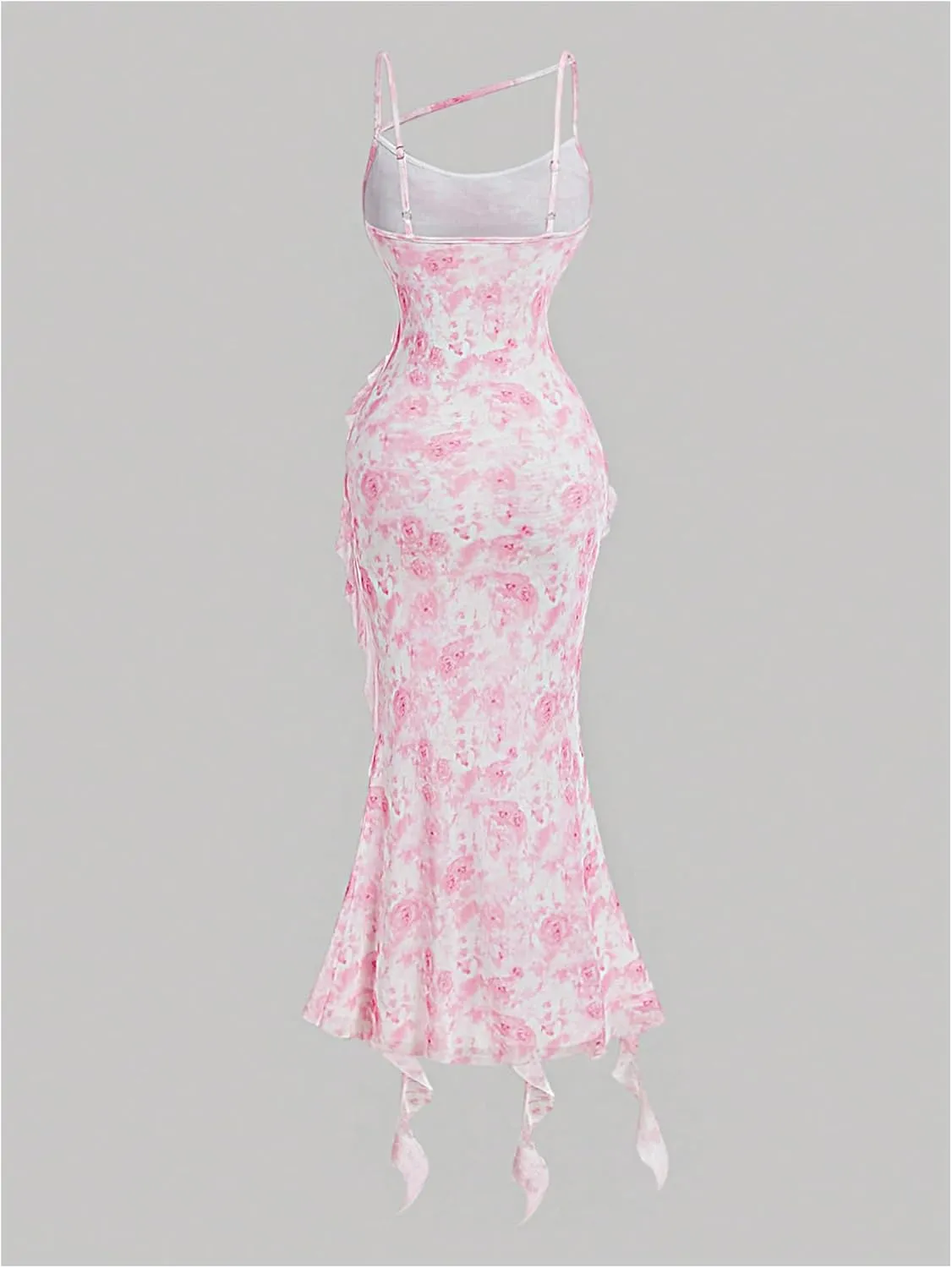 GORGLITTER Women's Floral Print Cowl Neck Ruffle Hem Bodycon Maxi Dress Party Sleeveless Cami Dresses