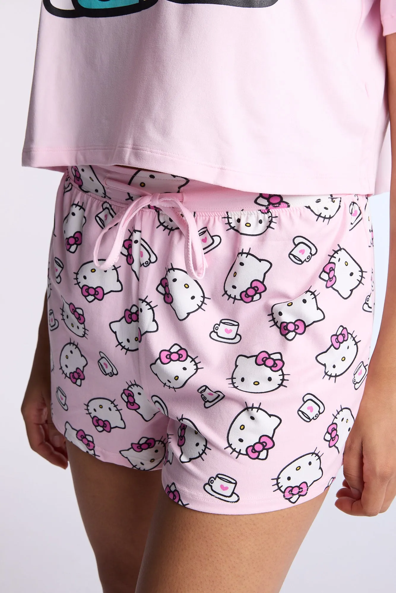 Hello Kittty Coffee Super Soft Pajama Tee And Shorts 2-Piece Set