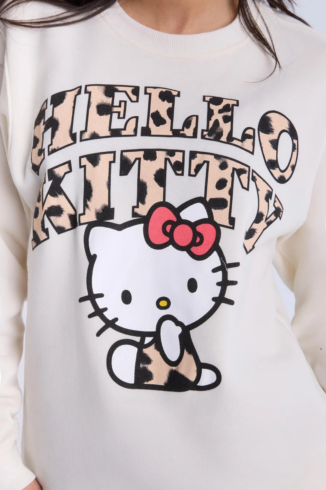 Hello Kitty Leopard Graphic Crew Neck Sweatshirt
