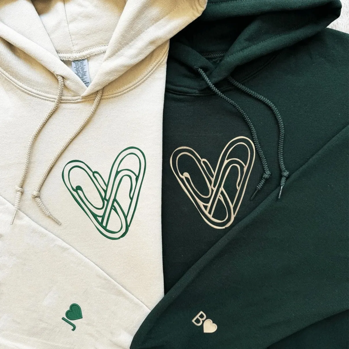 Intertwined Heart Paperclip Couple Hoodies - Custom Embroidered Sweatshirts For Couples