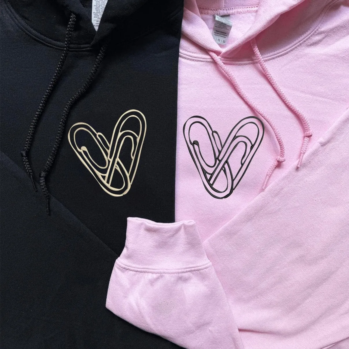 Intertwined Heart Paperclip Couple Hoodies - Custom Embroidered Sweatshirts For Couples