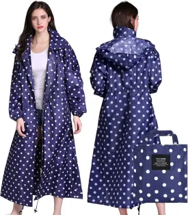 LAMA Womens Long Raincoats Rain Jacket Waterproof Packable Hooded Windbreaker Lightweight Adjustable Waist for Outdoor