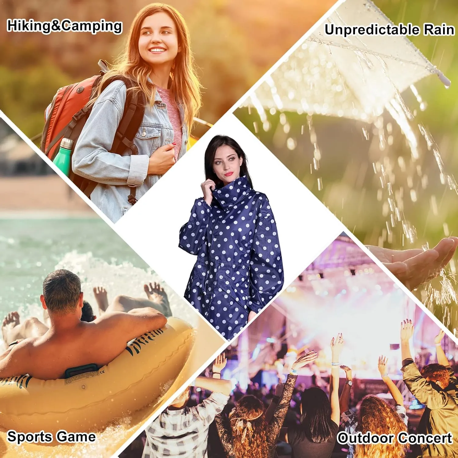 LAMA Womens Long Raincoats Rain Jacket Waterproof Packable Hooded Windbreaker Lightweight Adjustable Waist for Outdoor