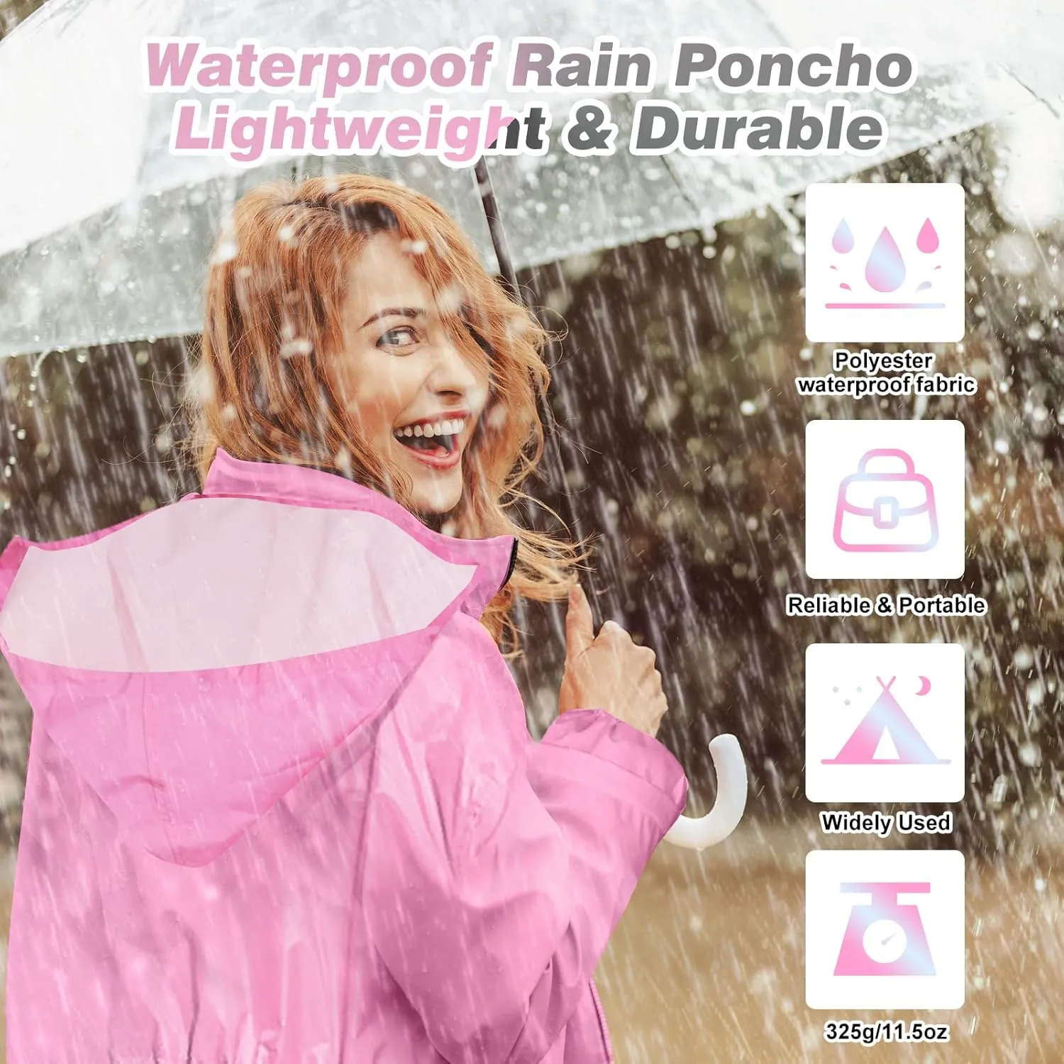 LAMA Womens Long Raincoats Rain Jacket Waterproof Packable Hooded Windbreaker Lightweight Adjustable Waist for Outdoor