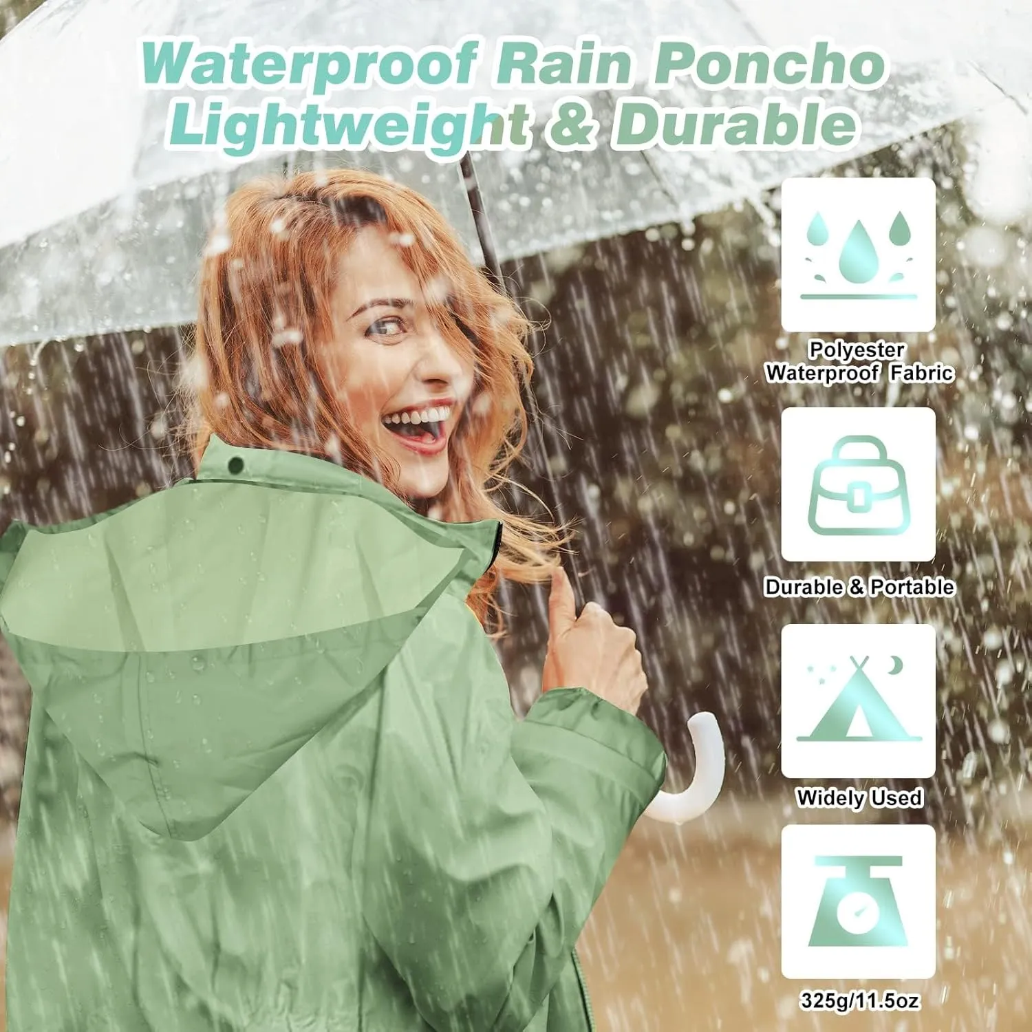 LAMA Womens Long Raincoats Rain Jacket Waterproof Packable Hooded Windbreaker Lightweight Adjustable Waist for Outdoor