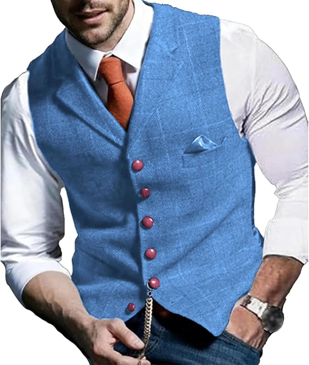 Maiyifu-GJ Men's Tweed Plaid Business Suit Vest Casual Tailored Collar Wool Waistcoat Twill Formal Dress Wedding Tuxedo Vest