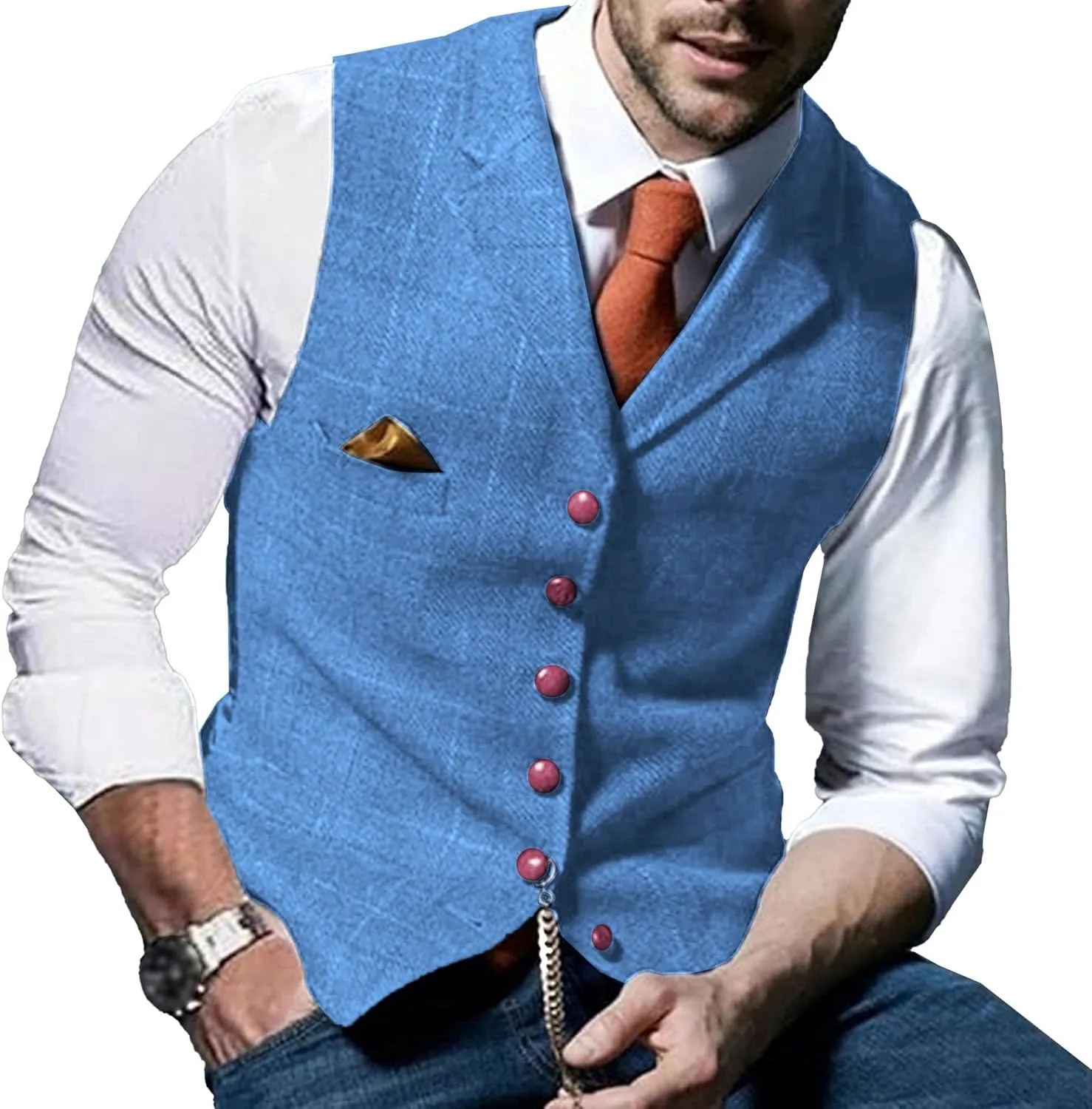 Maiyifu-GJ Men's Tweed Plaid Business Suit Vest Casual Tailored Collar Wool Waistcoat Twill Formal Dress Wedding Tuxedo Vest