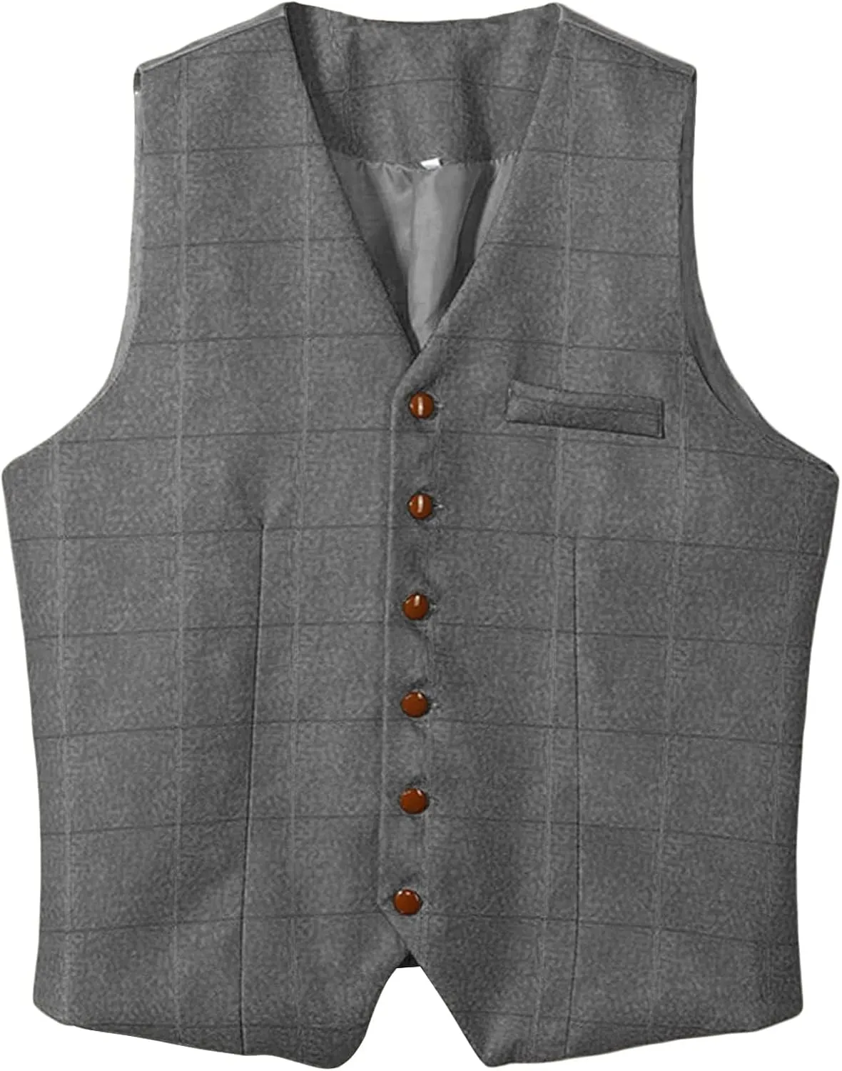 Maiyifu-GJ Men's Tweed Plaid Business Suit Vest Casual Tailored Collar Wool Waistcoat Twill Formal Dress Wedding Tuxedo Vest