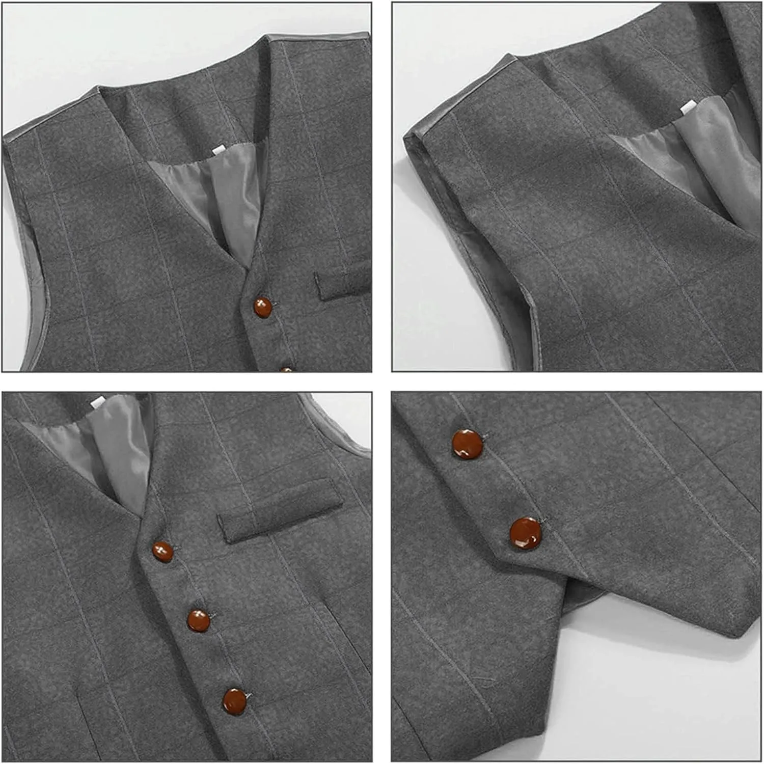 Maiyifu-GJ Men's Tweed Plaid Business Suit Vest Casual Tailored Collar Wool Waistcoat Twill Formal Dress Wedding Tuxedo Vest