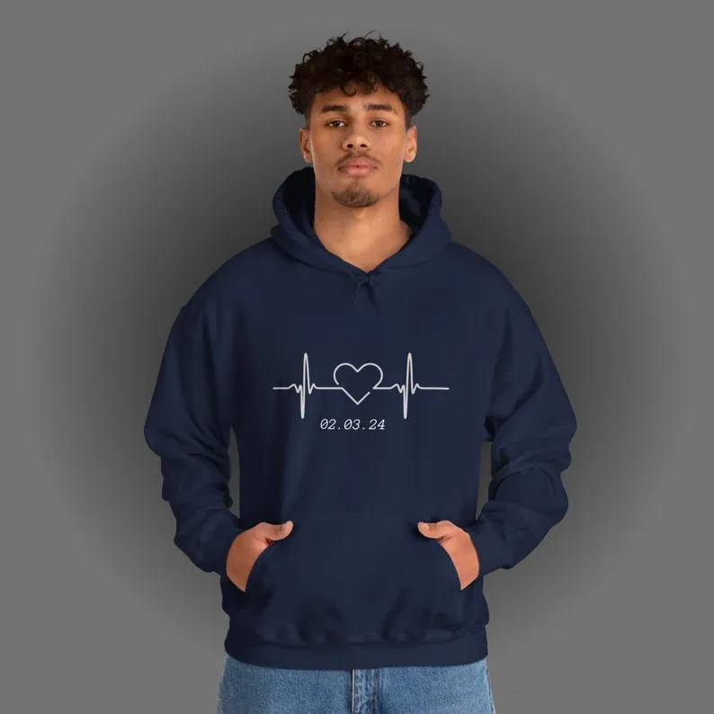 Matching Couple Hoodies - Custom Embroidered Sweatshirts Heartbeat Hoodies For Couples