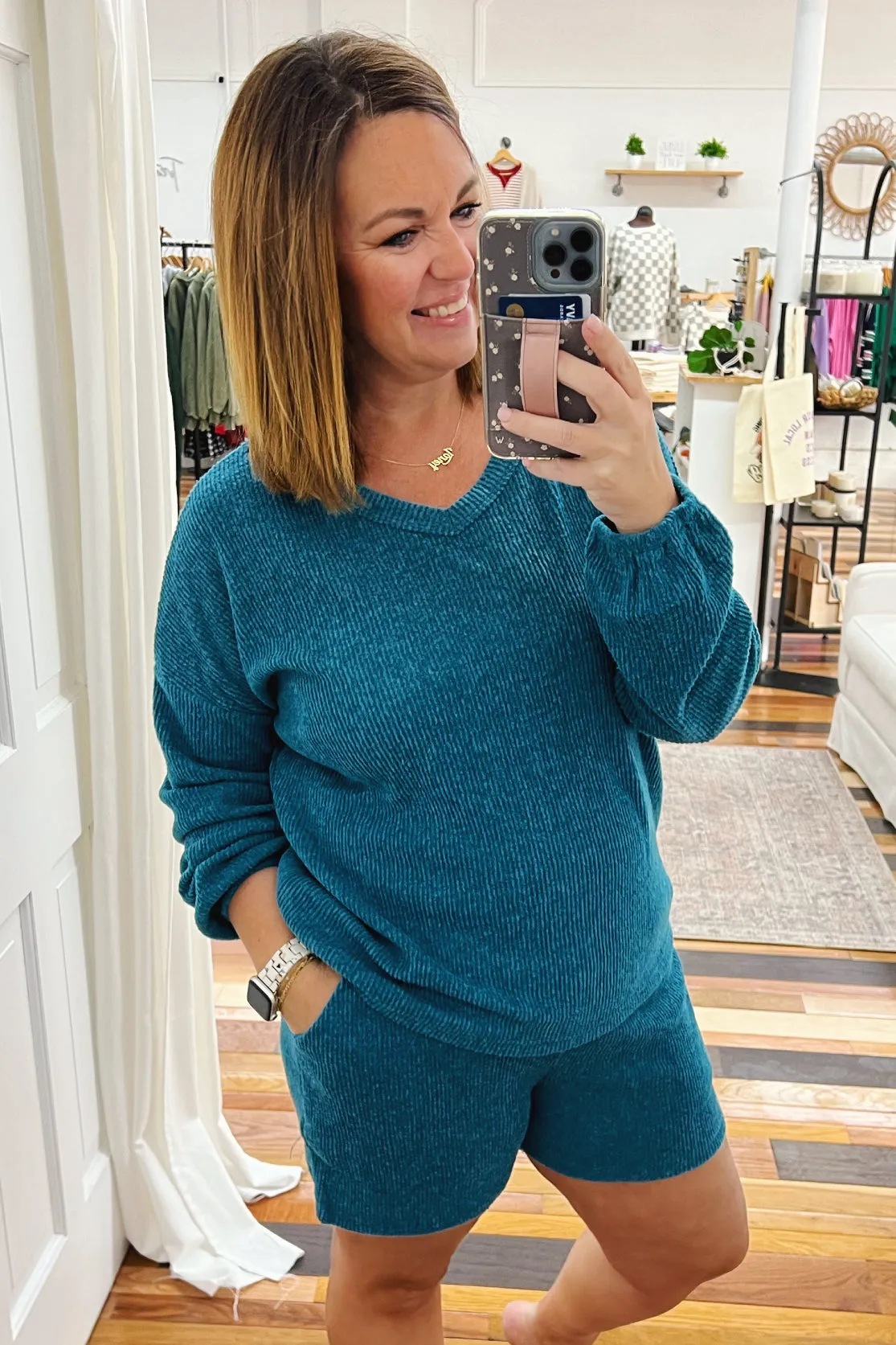 Maude Ribbed Hacci Shorts Set Teal